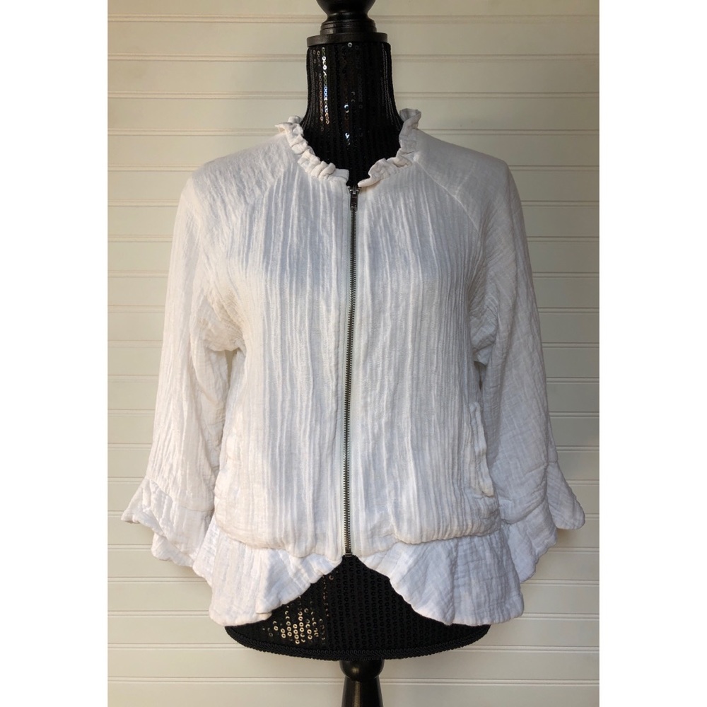 Anthropologie Franklin 3/4 Sleeve Zip Jacket White - Picture 3 of 7